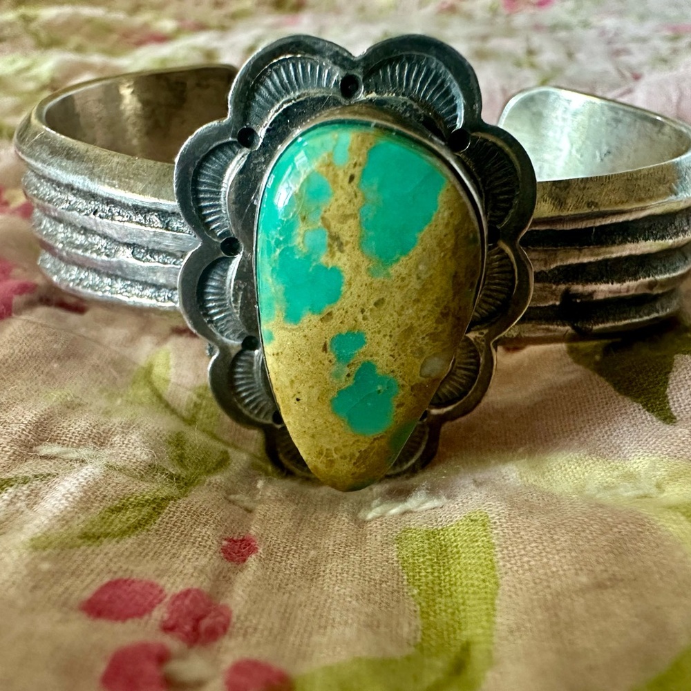 Vintage Navajo Silver Royston Turquoise Bracelet signed Gary Custer